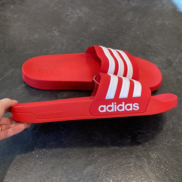 Men adidas cloudfoam red white slides sandals shoes size 18 - new without tags - Picture 2 of 12